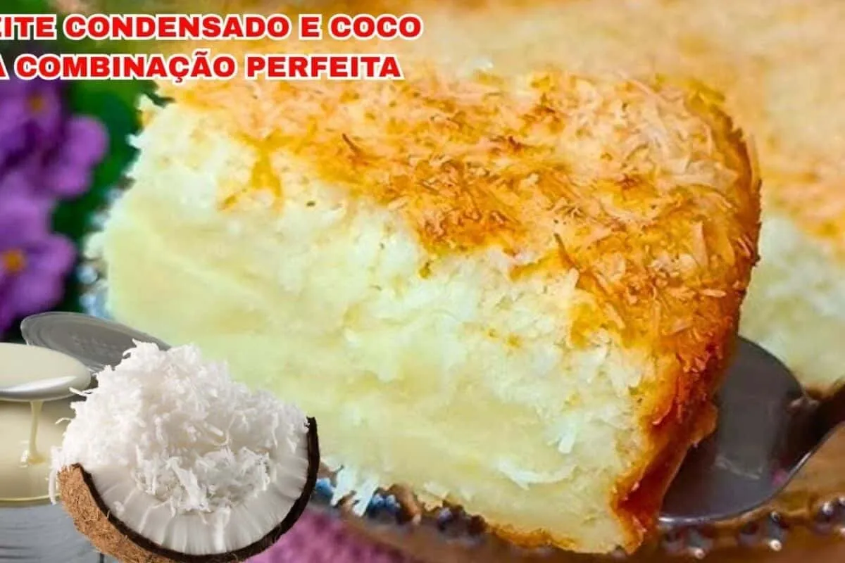 Bolo cremoso de coco e leite condensado, perfeito para  serv