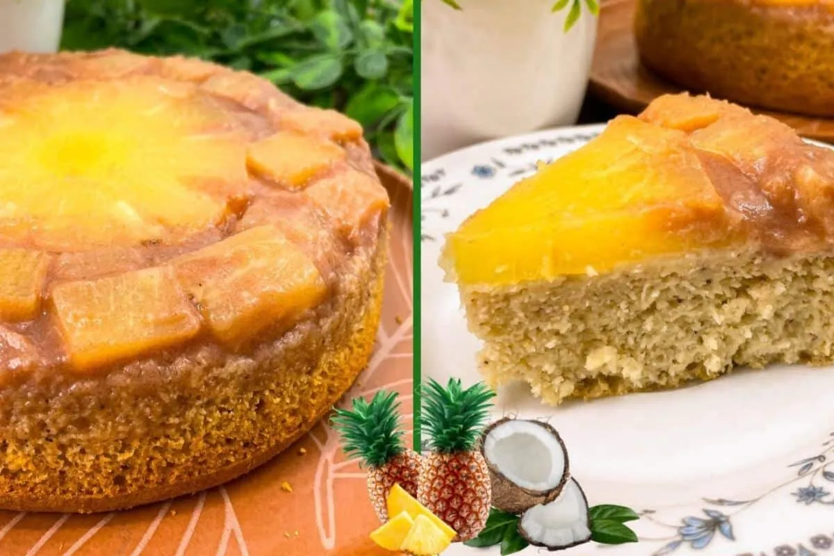 Bolo de abacaxi com coco sem leite e sem glúten, que fica fo
