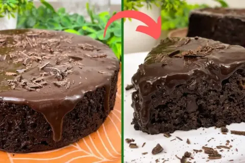 Bolo de chocolate sem glúten feito sem leite e sem açúcar, p