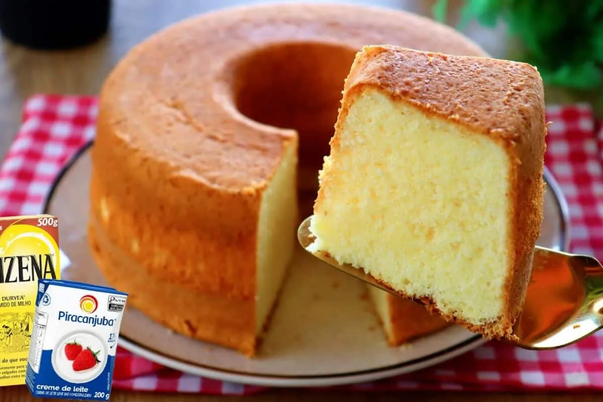 Bolo de creme de leite com maizena sem farinha de trigo, que