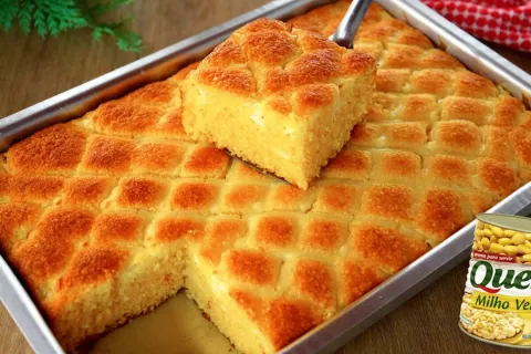 Bolo de milho de latinha divino, feito no liquidificador de 
