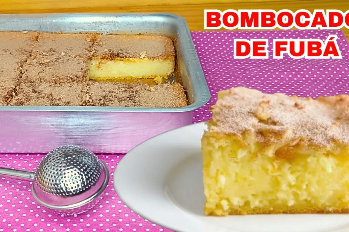 Bombocado de fubá delicado e cremoso por dentro, que desmanc