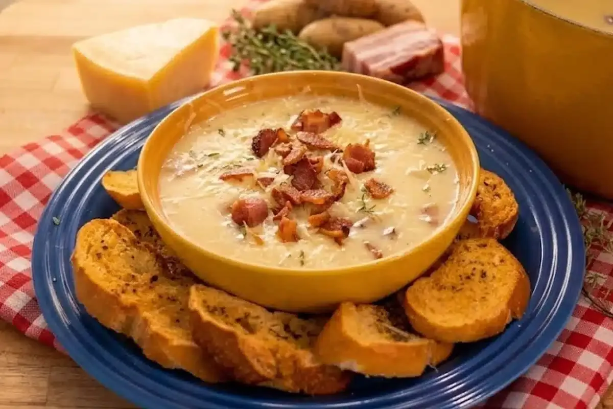 Caldo de batata com bacon bem cremoso, uma refeição quentinh
