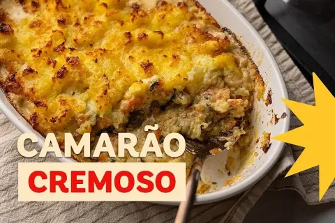 Camarão cremoso e gratinado no forno com queijo derretido, p
