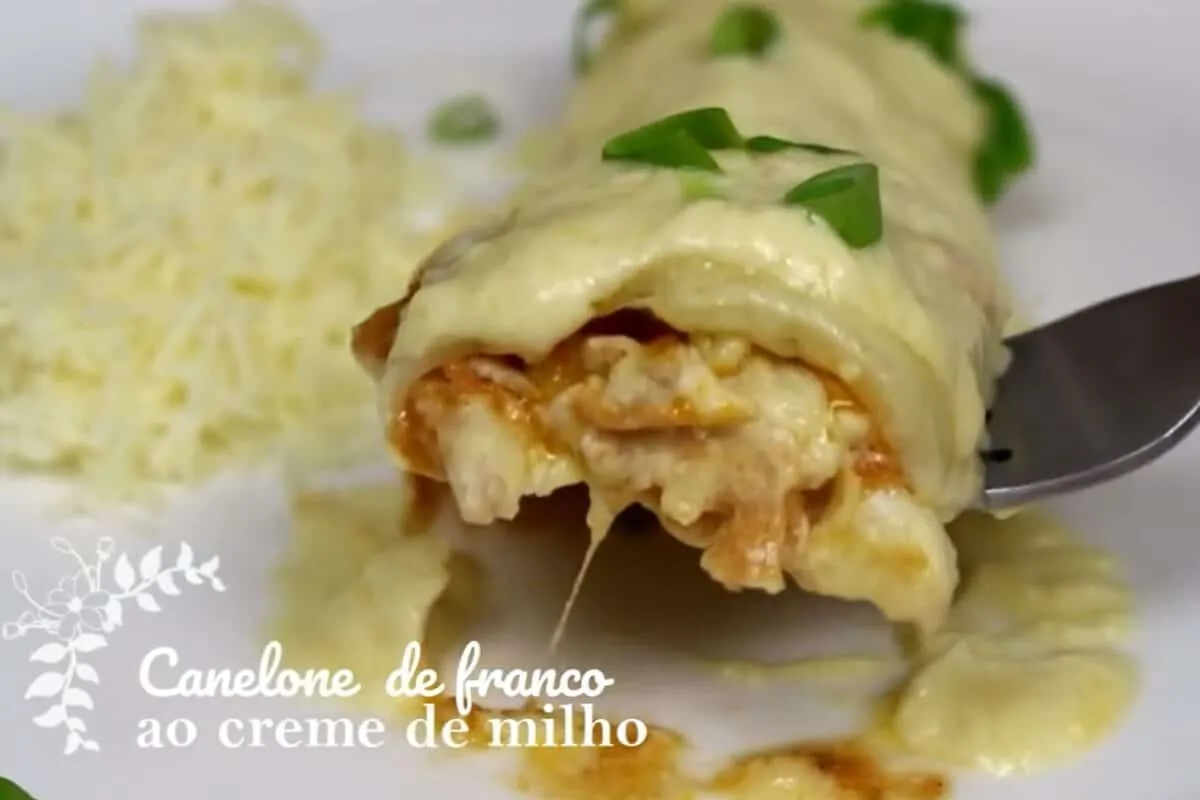 Canelone de frango com creme de milho super especial para su
