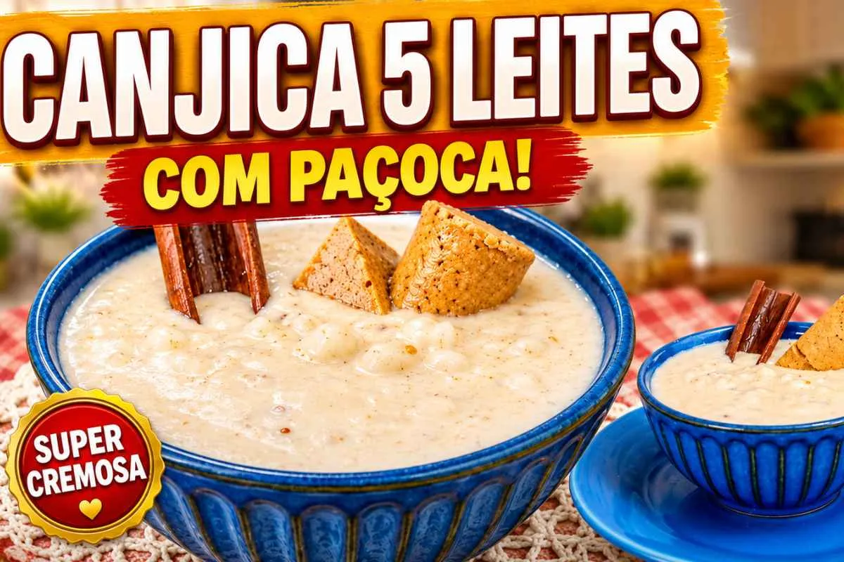 Canjica 5 leites com paçoca super cremosa e cheia de sabor,