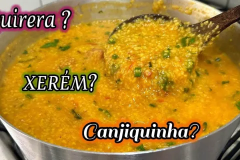 Canjiquinha com pernil, calabresa e bacon, um prato rico em 