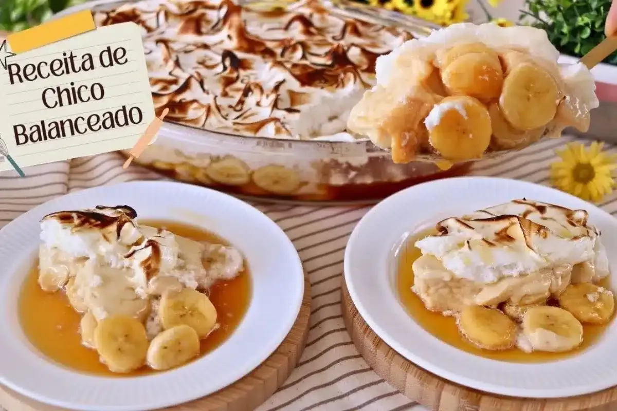 Chico balanceado com banana, um creme incrível  e cobertura