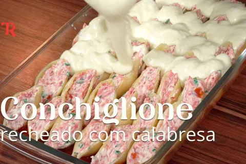 Conchiglione recheado cremoso e gratinado, digno de restaura