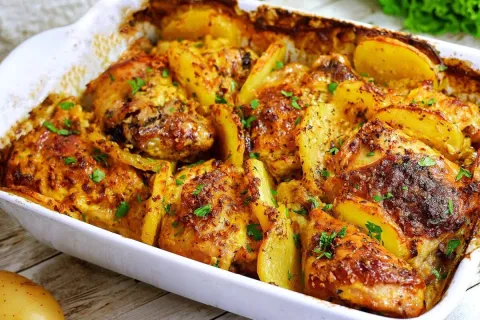 Frango ao molho de bacon e batatas delicioso para você varia