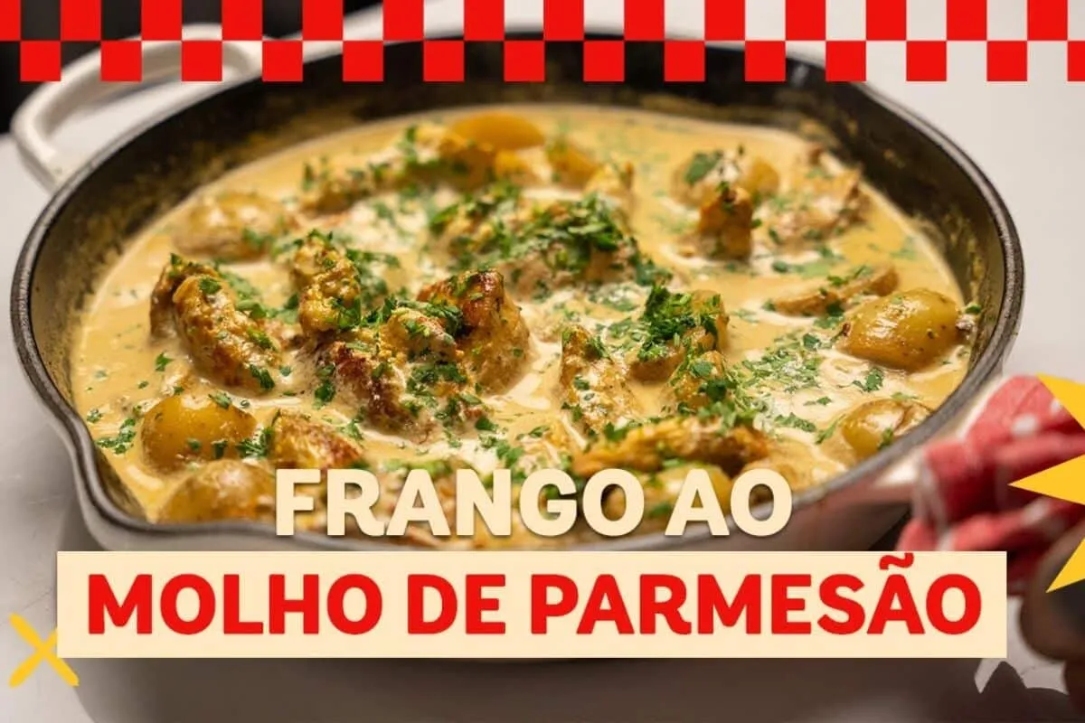 Frango ao molho de parmesão com batatas gratinadas, que é pr