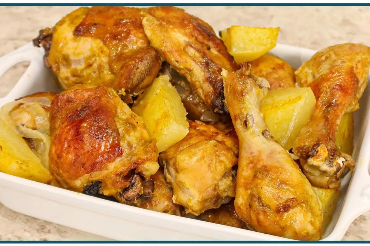 Frango assado com batatas de um jeito muito fácil, que fica