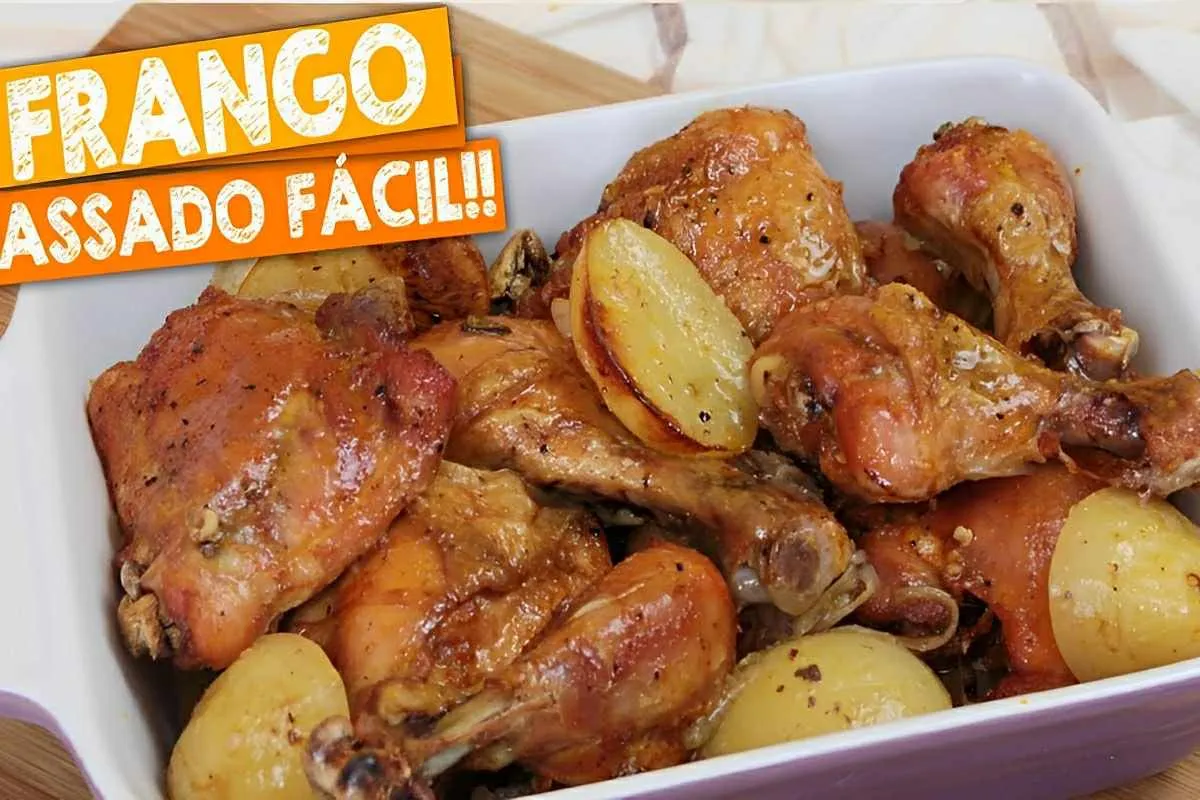 Frango com batatas assado no forno douradinho saboroso e mui