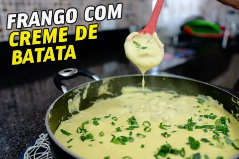 Frango com creme de batata que fica pronto rapidinho para o 