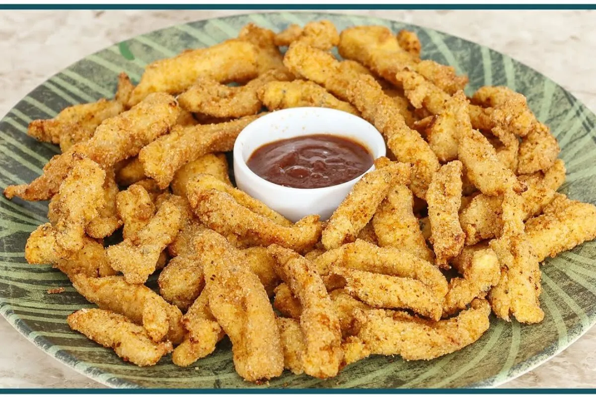 Frango empanado, que fica super crocante e sequinho e vai su