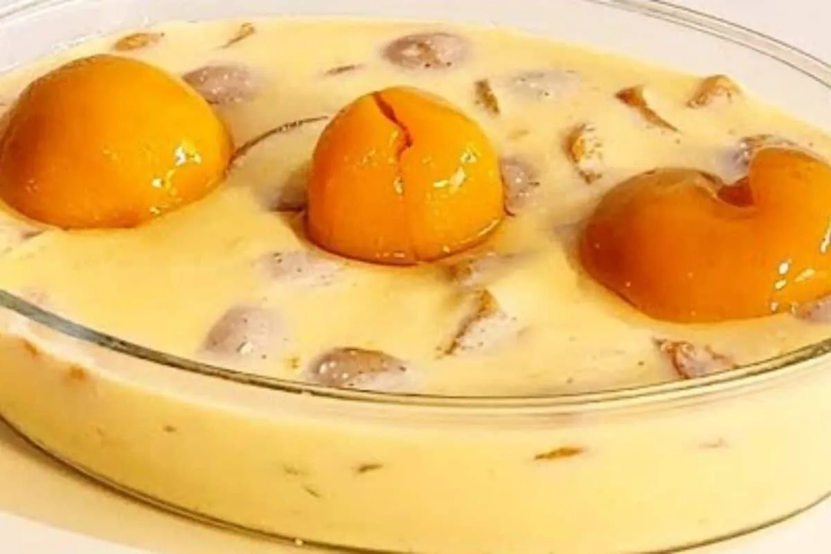 Gelado de pêssego muito rápido, fácil e refrescante, uma sob
