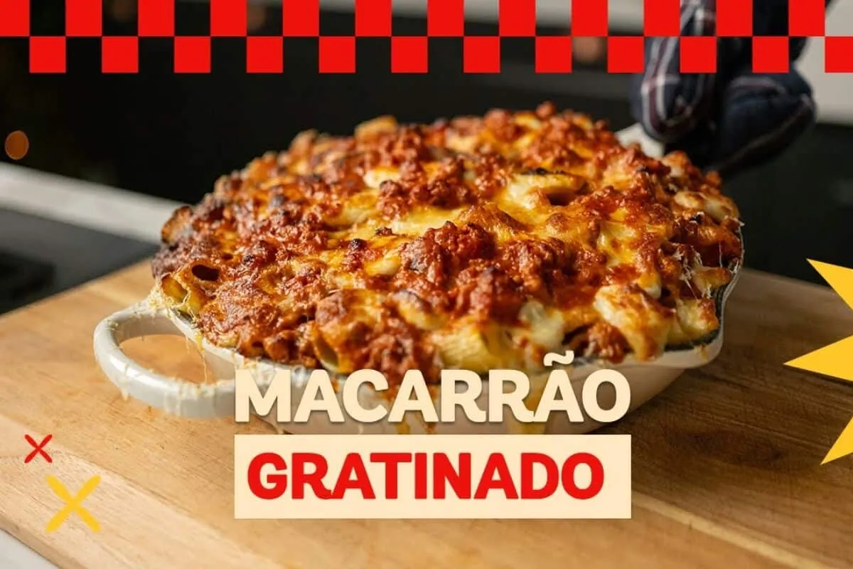 Macarrão gratinado à bolonhesa com muito queijo, para você s