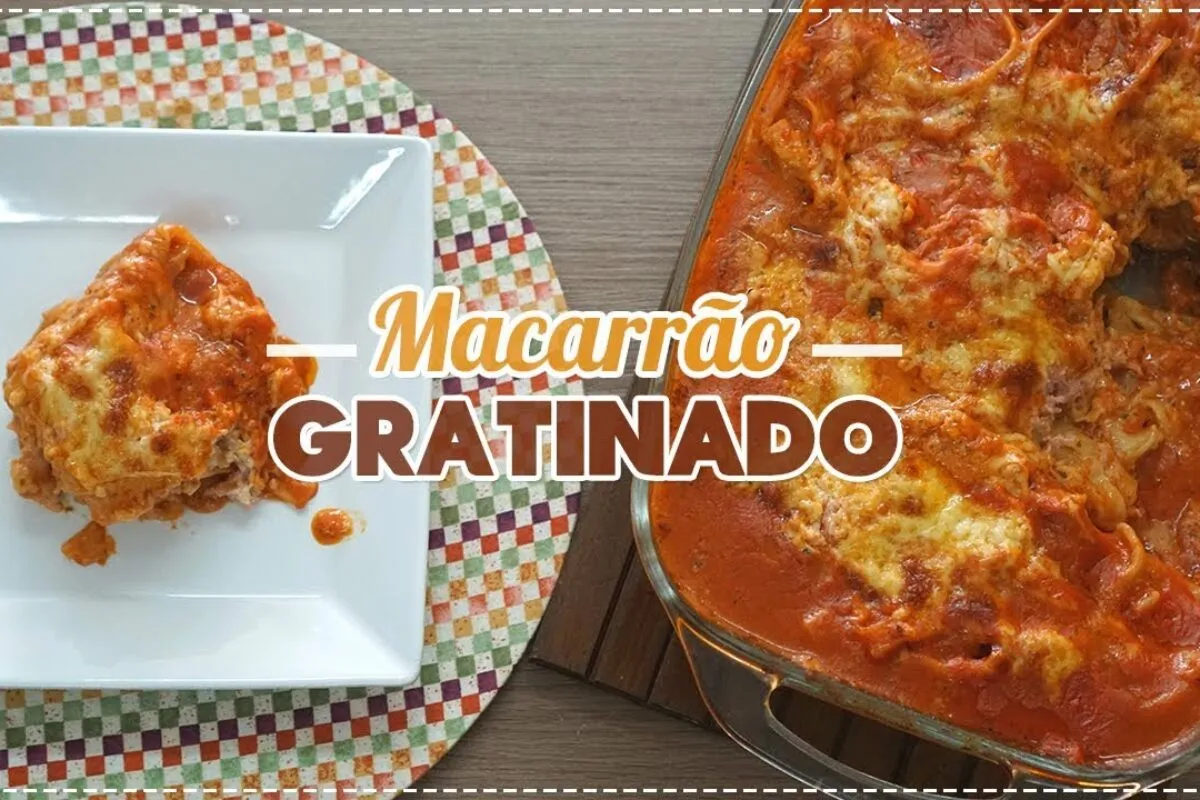 Macarrão gratinado super cremoso e dá uma refeição completa