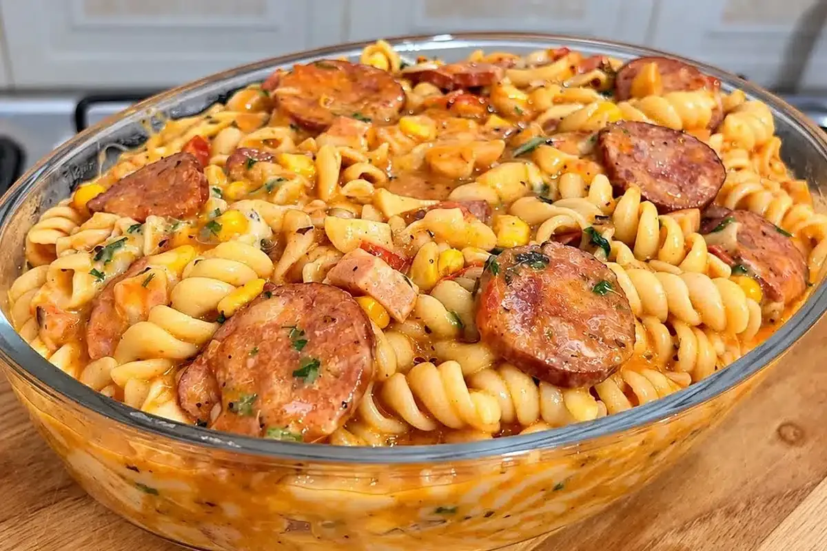 Macarrão preguiçoso feito na panela de pressão com molho cre