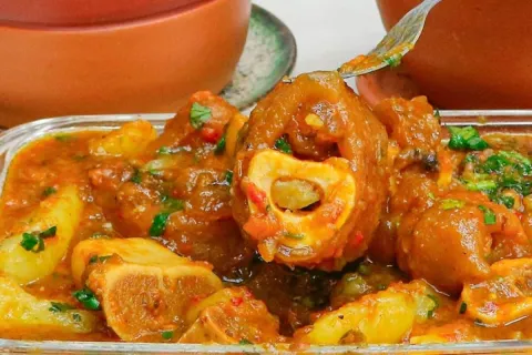 Mocotó desmanchando do osso com um caldo rico e saboroso par