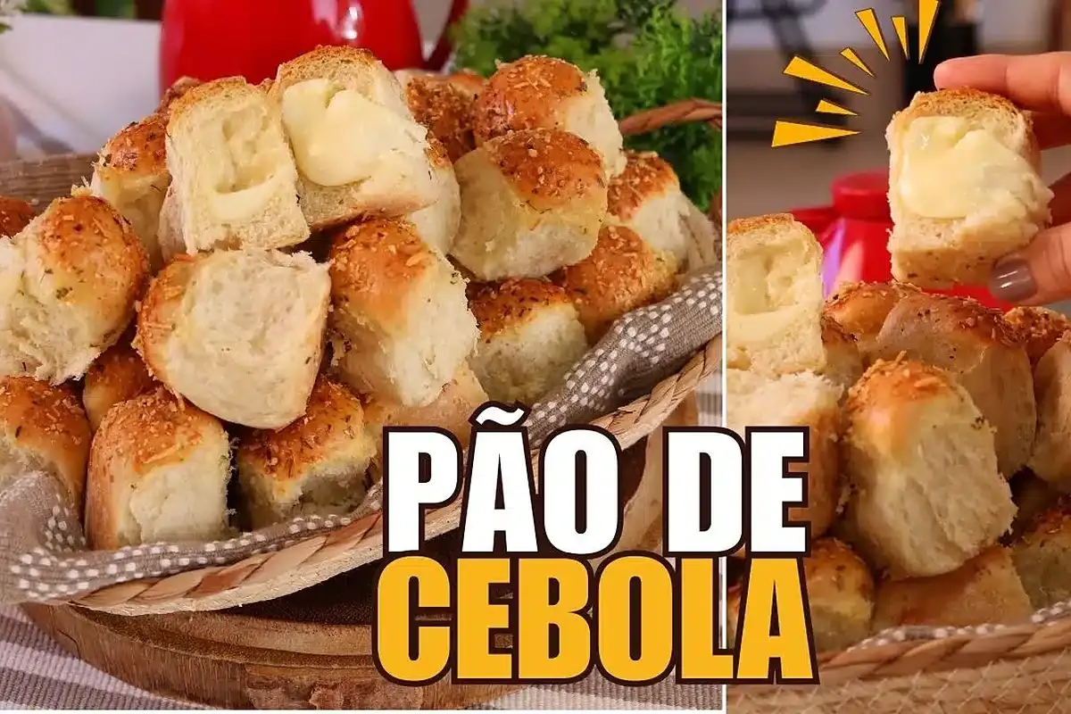 Pão bolinha de cebola recheado com muçarela super fofinho, p