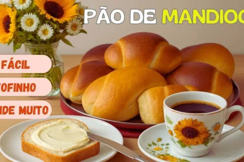 Pão de mandioca caseiro muito fofinho, que rende bastante e 