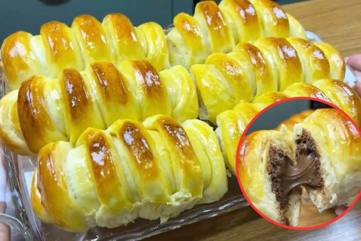 Pão doce recheado com nutella, que é muito fácil de preparar