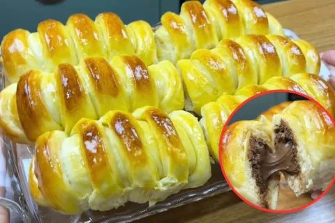 Pão doce recheado com nutella, que é muito fácil de preparar