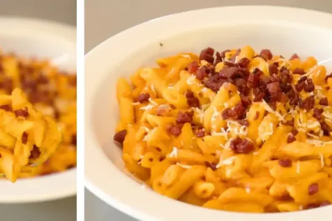 Penne cremoso com bastante queijo derretido feito na panela 
