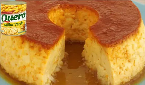 Pudim de milho de lata com coco bata tudo no liquidificador 