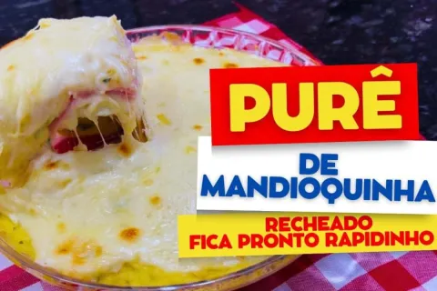 Purê de mandioquinha recheado, que fica extremamente cremoso