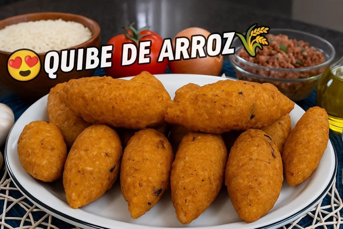 Quibe de arroz com recheio cremoso de carne e sabor irresist