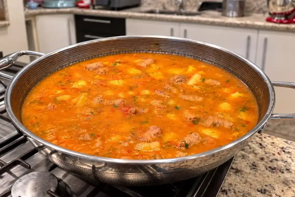 Quibebe de mandioca com linguiça bem temperado e cremoso, um