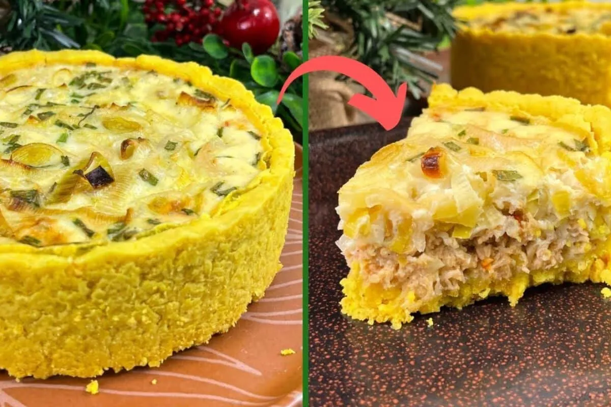 Quiche de frango com alho poró, sem glúten e sem leite, levi