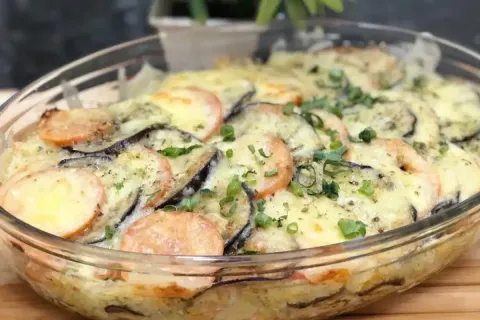 Receita de berinjela com arroz e frango, uma refeição comple