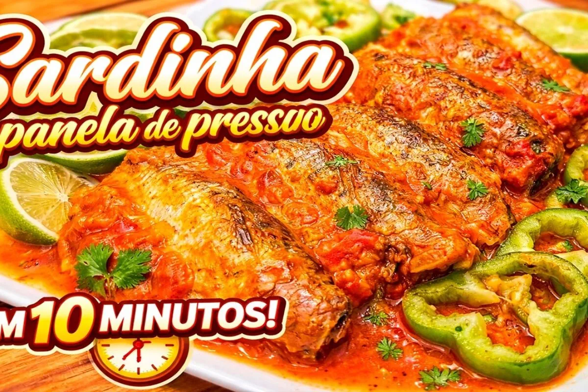 Sardinha na panela de pressão rápida de preparar, que fica i