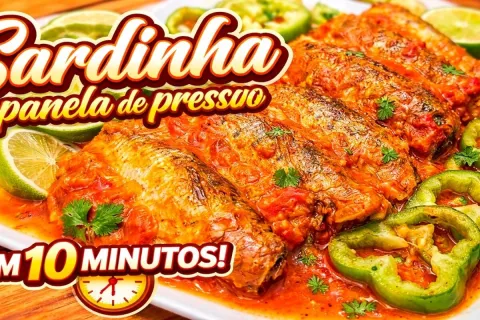 Sardinha na panela de pressão rápida de preparar, que fica i