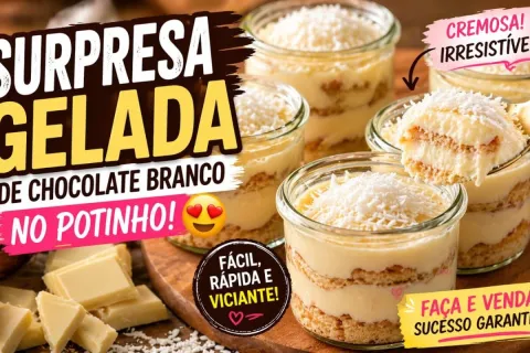 Sobremesa de chocolate branco super gelada e cremosa montada