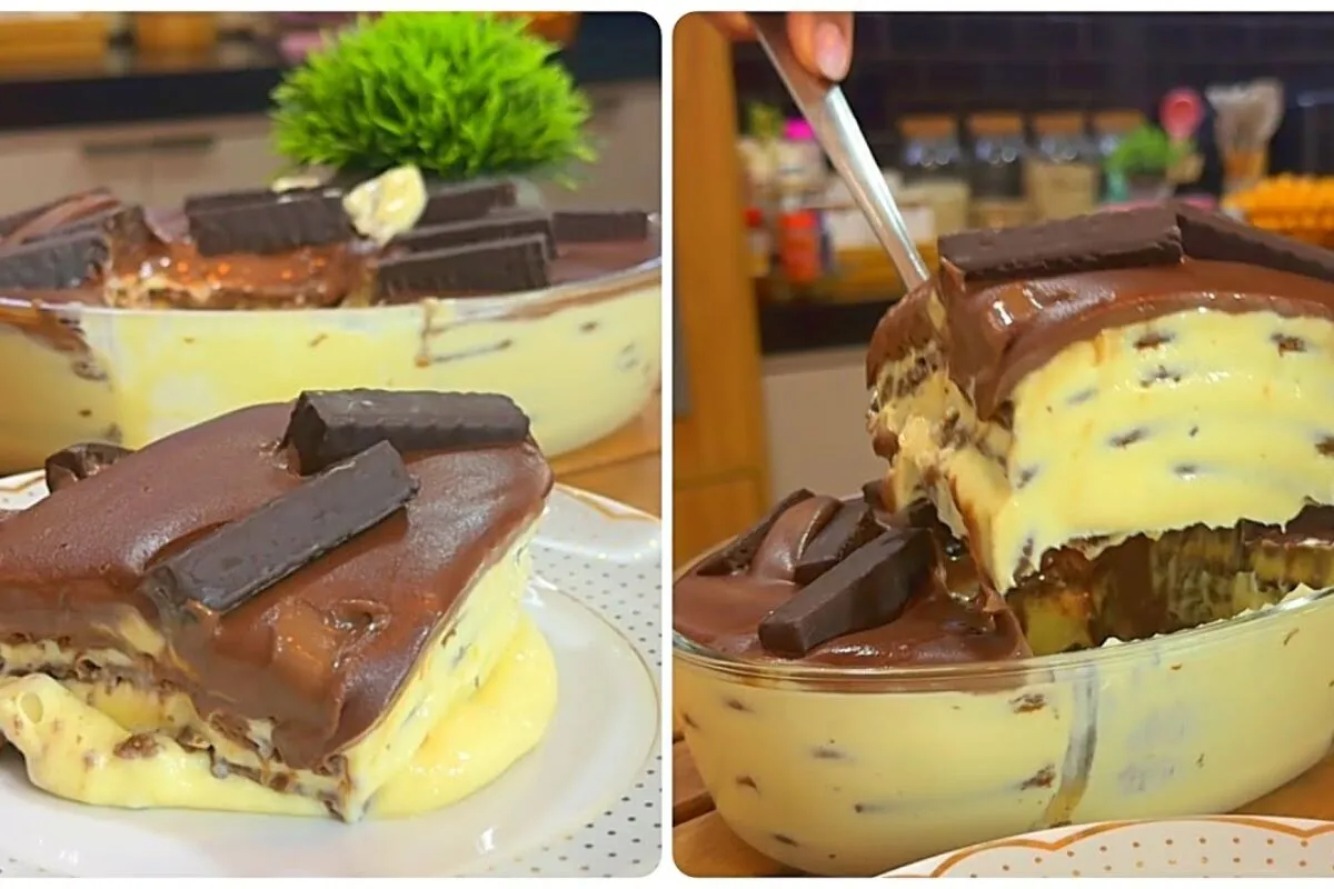 Sobremesa de maracujá com chocolate, que é dos deuses e fica