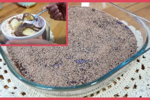 Sobremesa de prestígio na travessa combinando creme de coco 