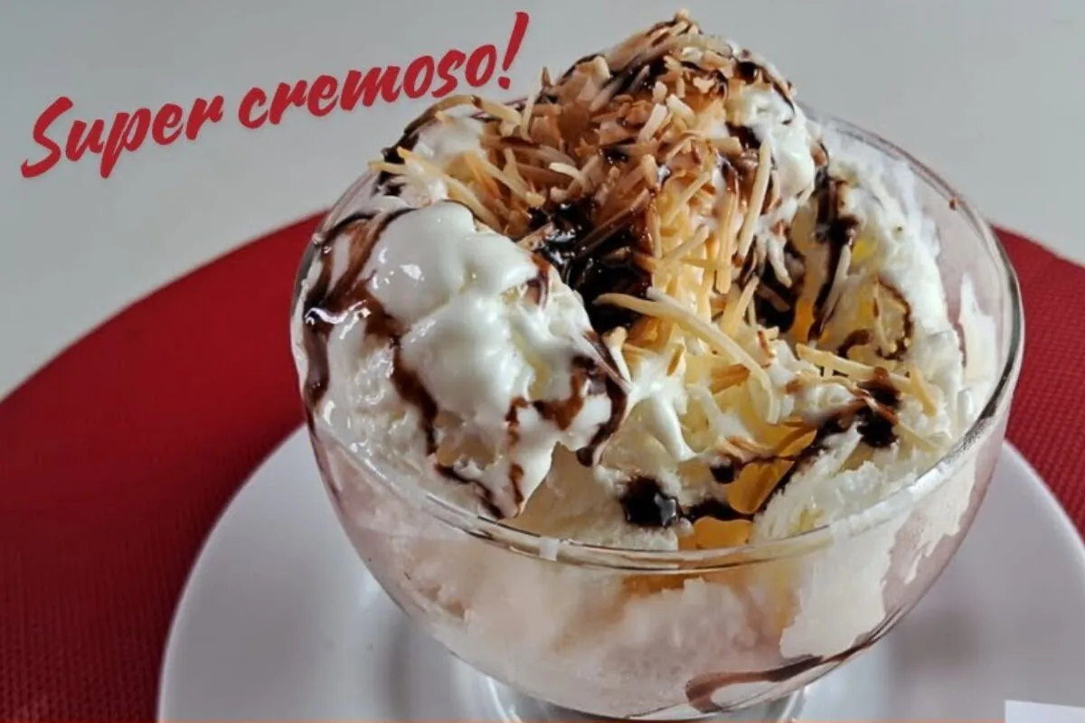 Sorvete de coco caseiro super cremoso que rende quatro litro