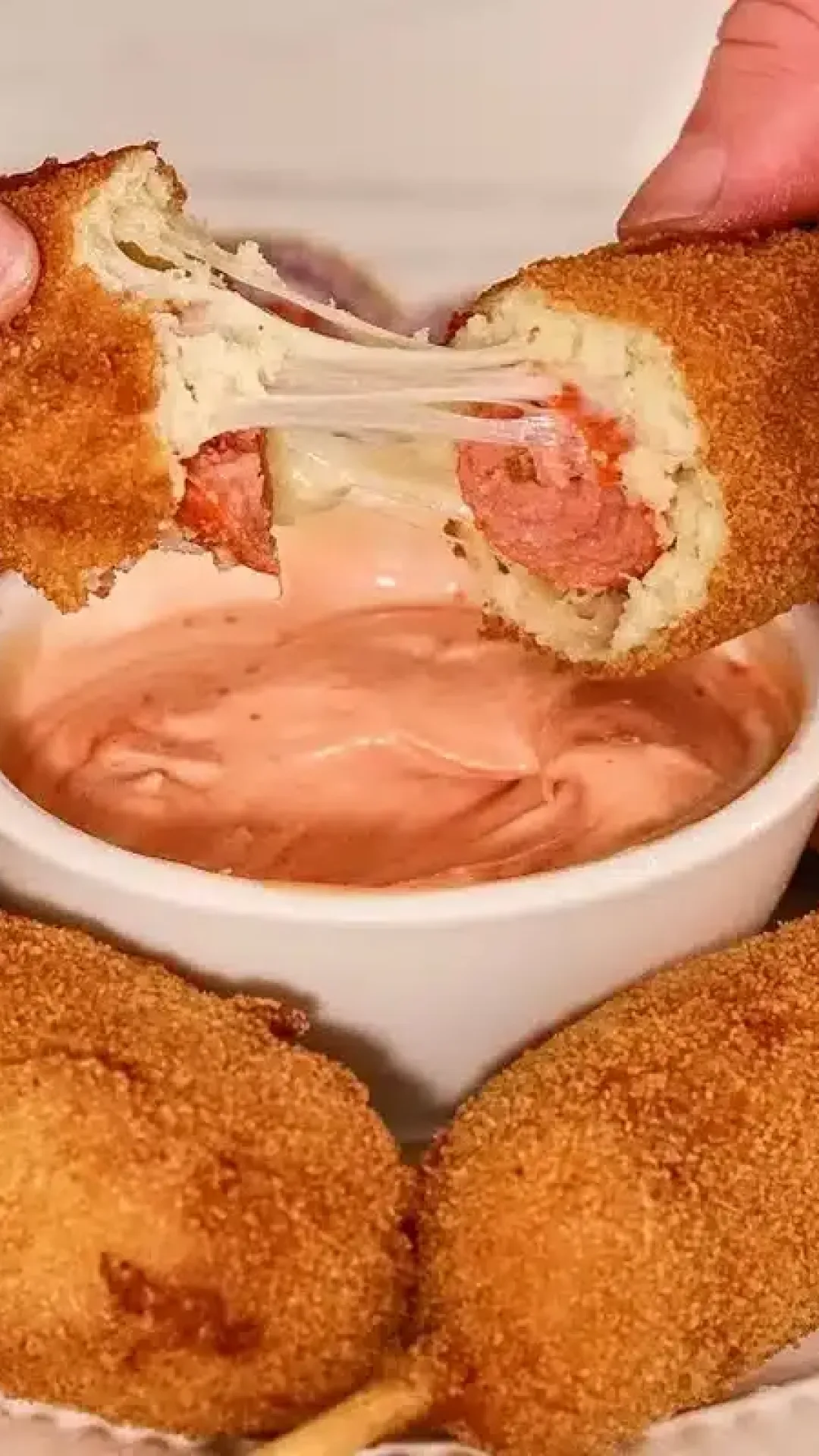 Lanche coreano frito: fica com uma casquinha crocante que é sensacional