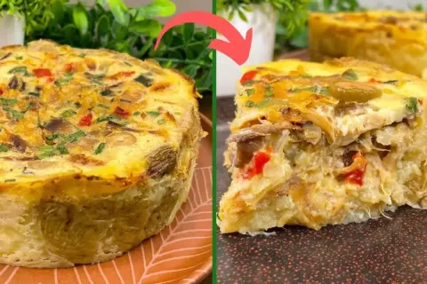 Torta de bacalhau sem glúten feita com uma massa levíssima p