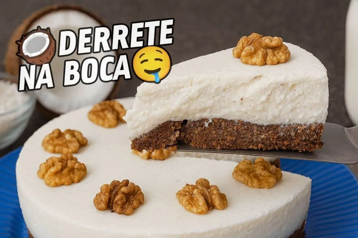 Torta de coco com textura de mousse que derrete na boca e va