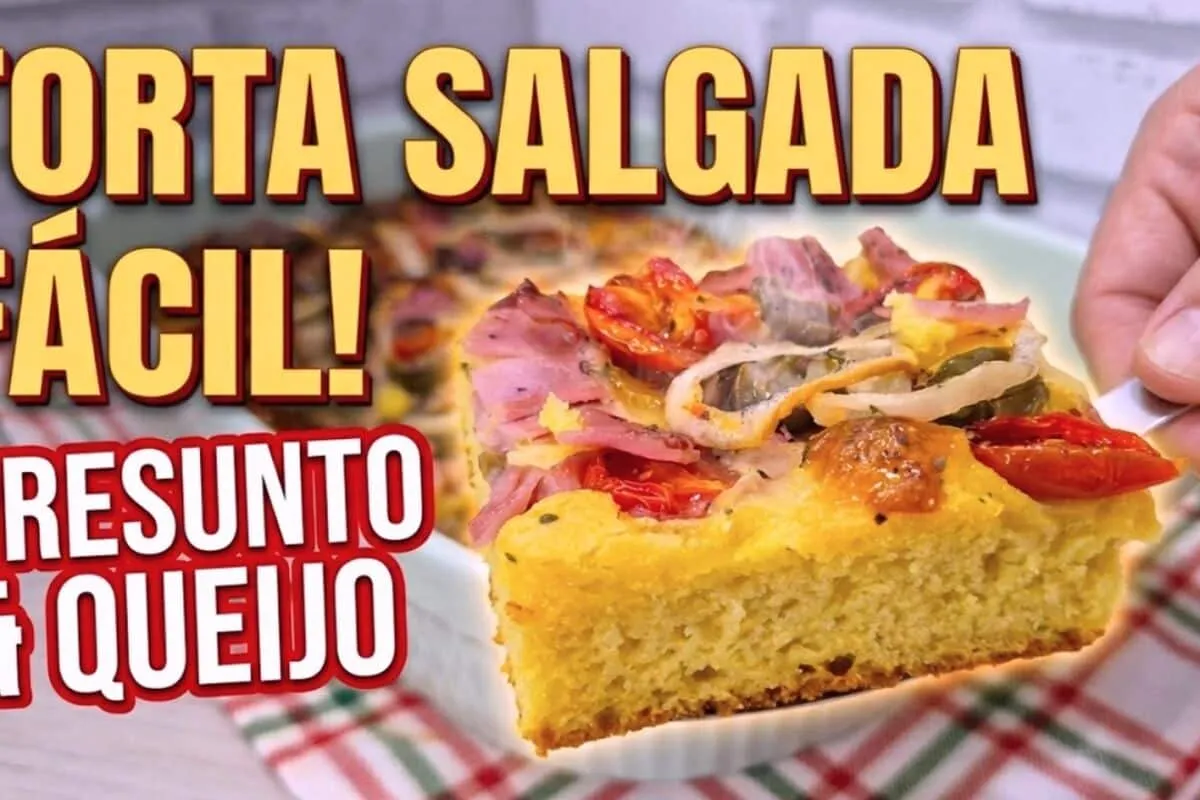 Torta de presunto e queijo feita com uma massa de iogurte le